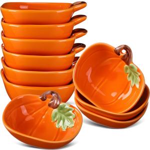 6 Pieces Pumpkin Ceramic Ramekins Small Pumpkin Dishes 6 oz Cushaw Creme Brulee Dishes Fall Ramekins Thanksgiving Cushaw Shaped Bowl Plates for Kitchen Serving Dip Sauce and Snack