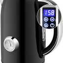 SUSTEAS Electric Kettle Temperature Control - 57oz Hot Water Boiler with Thermometer, 1500W Fast Heating Stainless Steel Tea Kettles, Cordless LED Indicator, Auto Shut-Off & Boil Dry Protection,Black