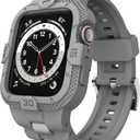 GELISHI Bands Compatible for Apple Watch Band 46mm 45mm 44mm 42mm, Men Sport Rugged Band with Protective Case for Watch Series 11 10 9 8 7/ SE 3/2/1/ Series 6 5 4 3 (Grey)