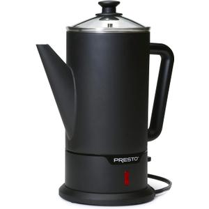 Presto 02815 12-Cup Cordless Coffee Percolator - Stainless Steel, Modern Design, Easy Pour Spout, Stay-Cool Handle, Matte-Black