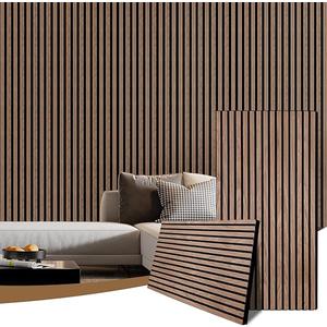 Acoustic Wood Slat Wall Panels, 2-Pack 23.6" x 23.62 for Interior Wall Decor, Sound Absorbing Slat Wall Paneling, Fluted Wall Wood Panels for Ceiling Living Room Bedroom Office (Walnut)