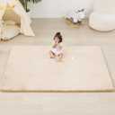 1.3" Thick Baby Floor Play Mat 71x79, Basic Padded Foam Mat for Tummy Time Crawling, Non Slip Cushioned for Babies Toddlers Infants Kids (Beige)