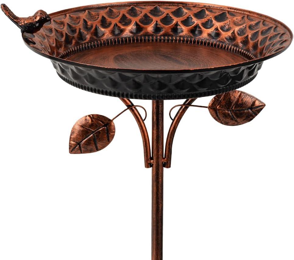 dreamysoul Metal Outdoor Bird Baths, 37 Inches Tall Freestanding Birdbaths, 5-Pronged Bird Bath for Outside Garden Yard Patio Decor, Copper & Black