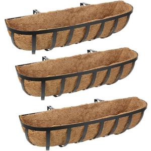 Window Boxes Planters Railing Planter Box with Adjustable Brackets for Porch Fence Patio Balcony Hanging Flower Baskets with Coco Liners for Outdoor Garden Décor (30 Inch / 3 Packs)