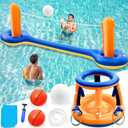 Jasonwell Pool Toys Games Set - 3 in 1 Pool Volleyball Net Basketball Hoop Ring Toss Game Inflatable Floats Water Floating Volleyball Swimming Pools Party Game Accessories Toy Gift Kids Teens Adults (Orange)