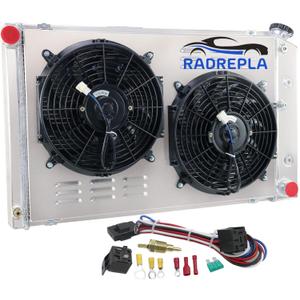 CU162 3 Row Aluminum Radiator for 70-81 Chevy Camaro/78-87 Monte Carlo Radiador for 78-88 G-Body Oldsmobile Cutlass Impala Pontiac Grand Prix Radiators Shroud 2x12" Fans Thermostat Relay Kit