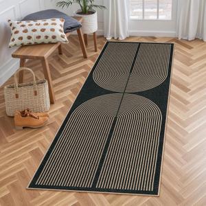 Lahome Modern Rainbow Hallway Runner Rug, 2x6 Washable Easy Jute Rugs for Entryway Kitchen Farmhouse Indoor Outdoor Carpet, Non Slip Runner for Porch Bedroom Laundry Front Door (Dark Grey/Charcoal Black)