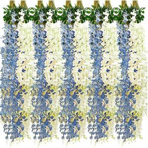 Giegxin 24 Pcs Artificial Wisteria Hanging Flowers 3.6 ft Artificial Fake Wisteria Vine Rattan Hanging Garland Silk Flowers String for Wall Home Wedding Party Greenery Decorations (Blue,White)
