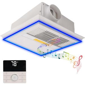 Bathroom Exhaust Fan with Bluetooth Speaker, Exhaust Fan with Light, With Heater and Light, 160 CFM 1.0 Sonar, 5 Color Temperatures, 1 Sensor Night Light, 1 Remote Control, Easy to Install, Medium