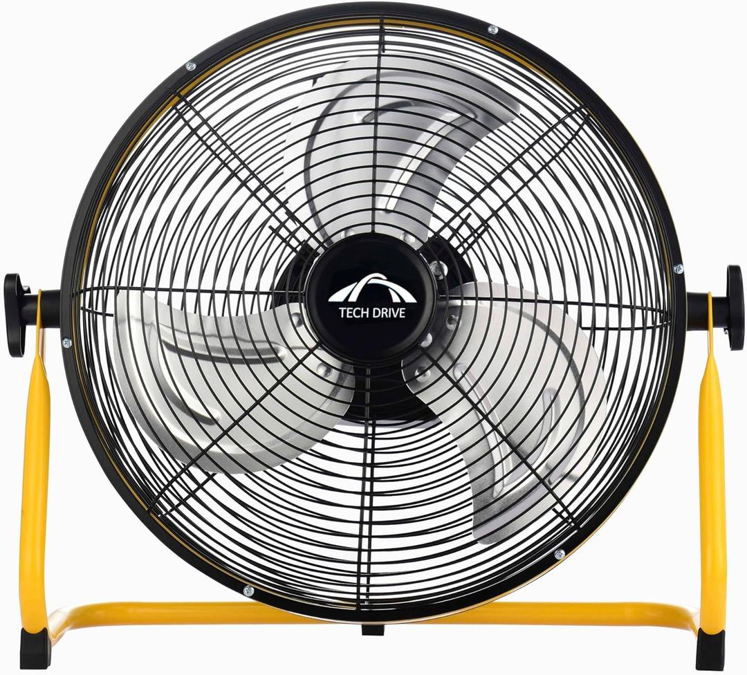 Tech Drive Floor Fan,12 Battery Fan with Metal Blade and 360 Adjustable Tilting, Portable Operated,DC 5V Rechargeable Cordless Fan for Indoor and Camping Travel Outdoor,Power cord Not included