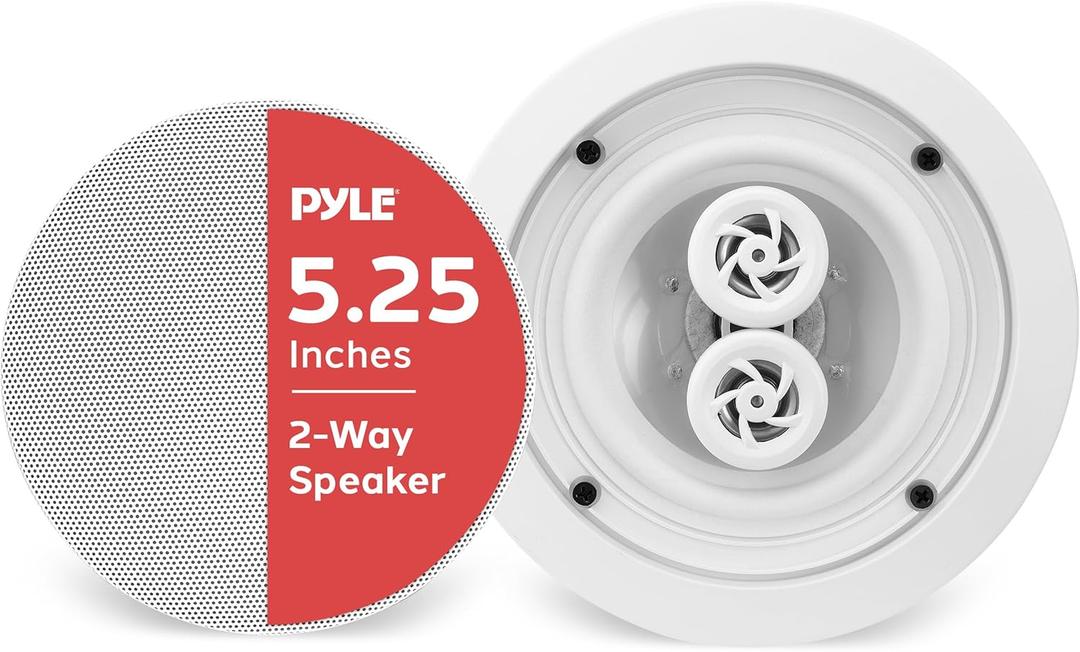 Pyle 5.25" Ceiling Wall Mount Speakers - 2-Way Weatherproof Full Range Woofer Speaker System Flush Design w/ 65Hz-22kHz Frequency Response 200 Watts Peak & Template for Easy Installation - PWRC52