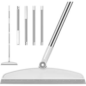 Multifunction Magic Broom, 54 Inch Adjustable Long Handle Silicone Floor Squeegee, Sweep and Scrape 2 in 1 Household Cleaning Broom for Floor, Bathrooms, Kitchens, Showers, Pet Hair, Glass,White