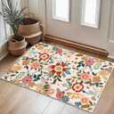 Entryway Rug Door Mat Indoor Entrance 2x3 Rug Non Slip Machine Washable Area Rugs Small Beige Boho Floral Front Door Entry Rug Mat Low Pile Carpet Throw Rugs for Entryway Bedroom Kitchen
