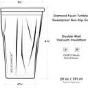 20oz Soft Touch Diamond Tumbler - Double Wall Vacuum Insulated Stainless Steel Coffee Cup | Leak-Resistant Detachable Lid, Cup Holder Friendly, BPA Free Dishwasher Safe, Thoughtful Gift for Women
