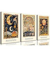 3 PCS Framed Girl and Floral Tree Poster, Canvas Print Art Boho Wall Art Painting Pictures Whimsical Art Print Wall Decor Contemporary Home Decor for Living Room Bedroom Apartment (23"L x16"W)