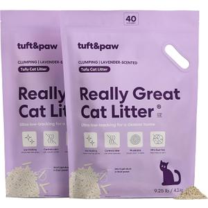 Tuft & Paw Really Great Cat Litter, Low Tracking Tofu Cat Litter, Clumping, Flushable, Odor Control, Dust-Free - 9.25lbs x 2Bags (Lavender Scented)
