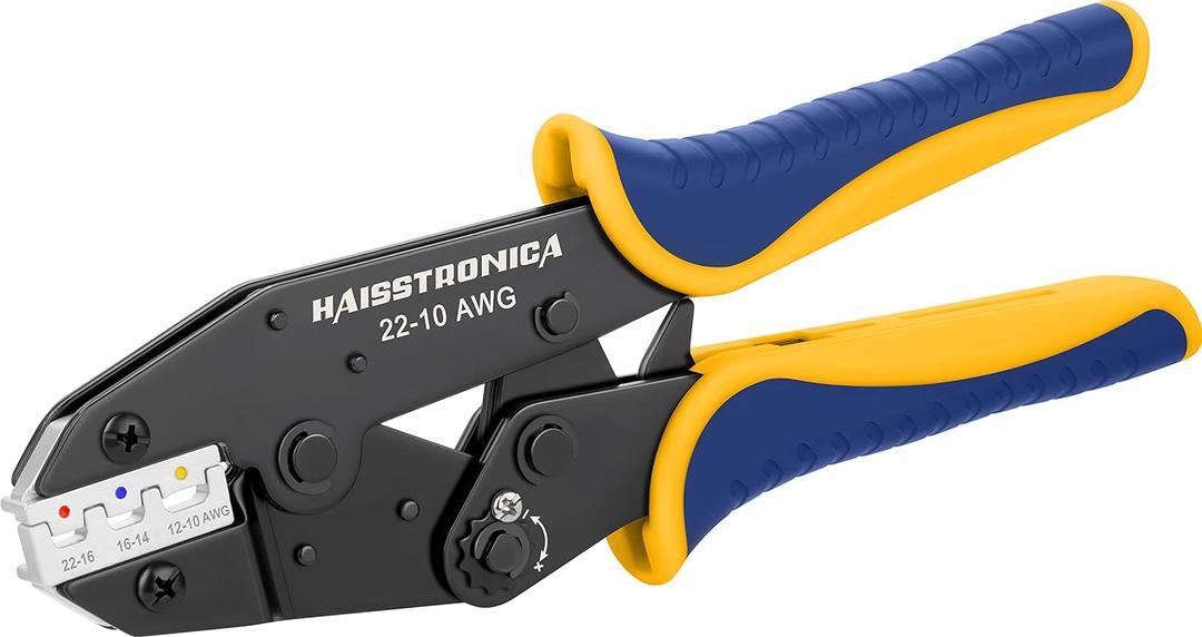 haisstronica Crimping Tool For Heat Shrink Connectors-AWG 22-10 Ratchet Wire Terminal Crimper-Ratcheting Crimper Tools-For Insulated Nylon Connectors and Electrical Wire Connectors HS-8327