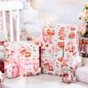 Merture Valentines Pink Gnome Wrapping Paper Roll - 17 In x 32.8 Ft (46.5 sq.ft.ttl.) - Adorable Gnome, Heart and Rose with Gold-Printed Valentines Day Lettering Design for Romantic Celebrations, Weddings, Bridal Showers, Anniversary for Women, Girlfriend, Wife, Lover