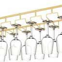 Xverycan Wine Glass Rack Under Cabinet, 8 Row Extreme Large Stemware Hanger, Metal Wine Goblet Holder, DIY Bar Glass Storage Rack for Bar Counter, Kitchen, Screws Included (Gold)