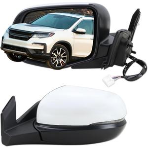 Left Driver Side Mirror Compatible With 2016 2017 2018 2019 2020 2021 2022 Honda Pilot With Manual Folding Power Glass Turn Signal Light Heated White Replace#76250TG7A81ZD (6Pins)