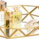 Feyarl Gold Glass Perfume Tray Mirror Vanity Jewelry Trinket Organizer Ornate Cosmetic Makeup Display Decorative Tray for Bathroom Home Decor Dresser Tabletop Countertop 11 x 8.26 x 1.96inch