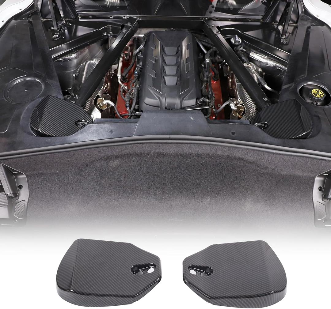 Daeiclru Rear Strut Tower Covers Compatible with Chevrolet Corvette C8 2020-2023, ABS Shock Absorbing Tower Cover, Engine Bay Shock Protection Panel Cover Trim (Carbon Fiber Pattern)