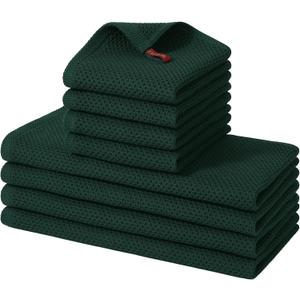 Homaxy 100% Cotton Kitchen Towels and Dishcloths Set, 12 x 12 Inches and 13 x 28 Inches, Set of 8 Bulk Kitchen Towels Set, Ultra Soft Absorbent Dish Cloths for Washing Dishes, Blackish Green
