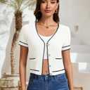 DRESSTELLS Cropped Cardigan Sweater, Summer Short Sleeves Lightweight Casual Ribbed Button Down Shrugs Tops for Women 2025 White M