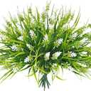 Artificial Fake Outdoor Plants Flowers for Spring Decoration, UV Resistant Realistic White Plastic Flowers Faux Plant Monkey Grass for Planter Home Garden Porch Patio Window Box(White-A, 12 Pcs)
