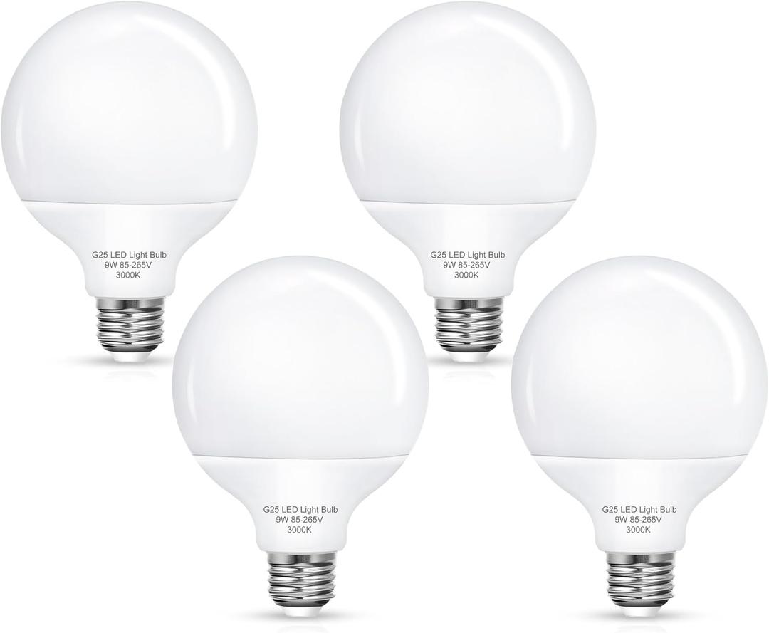 Flaspar Vanity Light Bulbs for Bathroom, G25 LED Globe Light Bulb 100 Watt Equivalent, 3000K Warm White LED Bulbs E26 Medium Base for Mirror Makeup Chandelier Lighting, Non-dimmable, 4 Pack