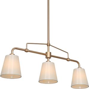 KSANA Chandeliers for Dining Room, 3 Light Gold Linear Chandelier Modern Chandelier Kitchen Island Light with White Fabric Shade for Dining Room, Living Room, Hallway