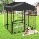 Dog Kennel Outdoor 4x4.2x4.5ft, Outside Dog Kennel with Roof, Large Dog Kennels with Rotating Door & 2 Adjustable Bowls, Pet Enclosures Crate Cage for Small/Medium Dogs, Size: 4.2'x4'x4.5'