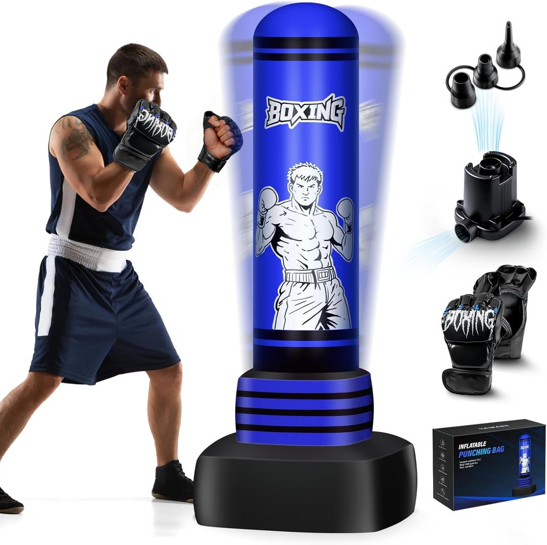 Freestanding Punching Bag for Adults Teens, 70'' Heavy Boxing Bag with Gloves and Pump, Women Men Stand Kickboxing Bags, Upgraded Big Base Boxing Equipment Set for Training MMA Fitness Home Gym