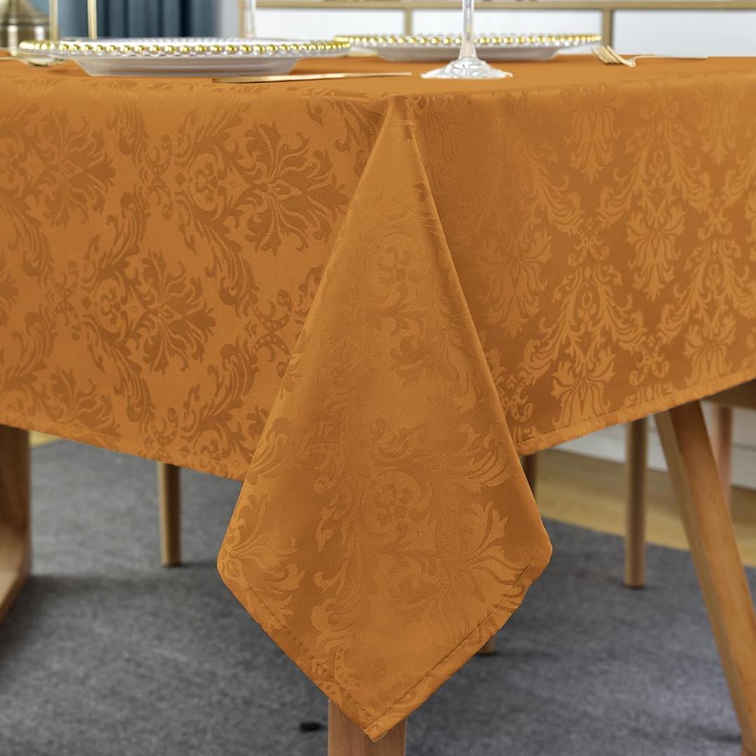 SASTYBALE Christmas Tablecloth Square 52 x 52 Inch Spill Proof Washable Autumn Jacquard Damask Card Table Cloth, Polyester Fabric Table Cover for Fall, Harvest, Holiday, Brown/Amber