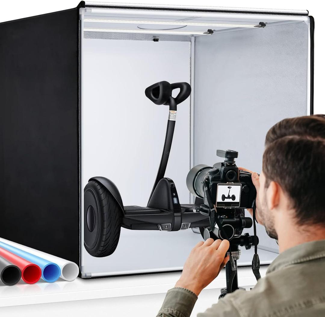 Photo Studio Box, 32x32x32 Inches Portable Foldable Photography Light Box Shooting Tent with Dimmable High CRI95+ LED Lights and 4 Backdrops for Product Photography (80cm)