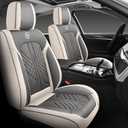 Comfortable Leather Auto Car Seat Covers Front & Rear Seat Protector Fit Sedan SUV 5 Seats Full Set Universal Fit (White Grey)