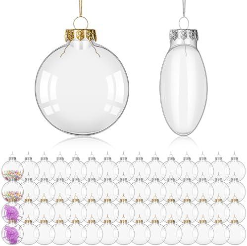 Patelai 60 Pcs Plastic Flat Disc Ornaments for Crafts 3.15" DIY Fillable Hanging Ornament Christmas Tree Ball for DIY Crafts Holiday Xmas Tree Home Decor (Sliver and Gold,Oblate Spheroid)