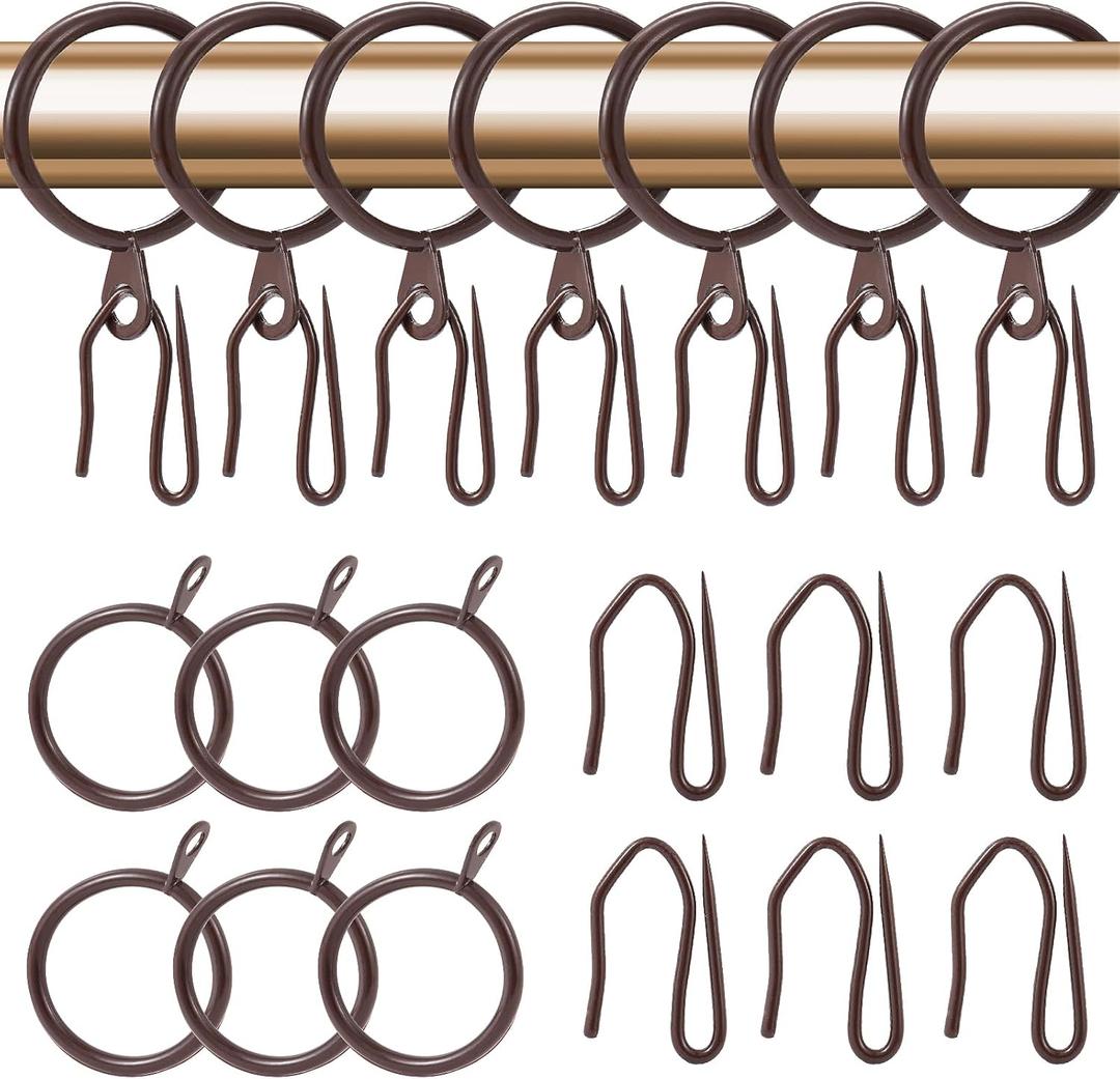 30 Pieces Metal Drapery Curtain Rings Curtain Hanging Rings 1.26 inch Internal Diameter and 30 Pieces Metal Curtain Drapery Pin Hooks for Window Door Shower Curtain (Brown)
