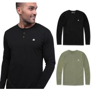 INTO THE AM Long Sleeve Henley Shirts for Men S - 4XL Casual Lightweight Fitted Longsleeve