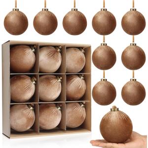 9 PCS Velvet Christmas Balls Ornaments 4inch& 6inch Christmas Large Ball Set for Xmas Tree Decor, Holiday Home Party (Browm, 4inch)