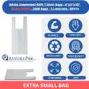 EXTRA SMALL White Unprinted HDPE T-Shirt Bags 4"x3"x10" with handles 2000 Bags 12 Microns Perfect for Supermarkets, Grocery Shopping and Store Purchases