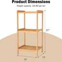 kinbor 3-Tier Bamboo Shelf Freestanding - Space-Saving Bathroom Standing Shelf & Plant Stand, 3 Shelf Bookcase for Kitchen, Living Room, Office (Natural Bamboo, Easy Assembly)