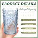 Plastic Vintage Drinking Glasses - 16 oz Stemless Ribbed Highball Glasses Bulk Embossed Reusable Cups for Water Beer Cocktails Juice Wedding Bridal Shower Birthday Event Party(Blue,48 Pcs), 3.1 inch /8 cm x 5.1 inch / 13 cm