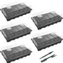 Gardzen 5-Set Seed Starter Tray Kits, Durable Plant Germination Trays with Humidity Vented Domes and Bases, Ideal for Seed Starting, Indoor Gardening, and Greenhouse (Total 200 Cells)