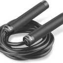 FEECCO Weighted Jump Rope - Heavy PVC Ropes with Metal Handles and Ball Bearings (1LB - 9mm Rope, Black)