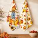 Fall Kitchen Towels Set of 2 - Fall Kitchen Dish Towels 18x26 Inch Microfiber Decorative Autumn Themed Towel for Thanksgiving Harvest, Absorbent Hand Towel with Hanging Loop, Straw Pumpkin