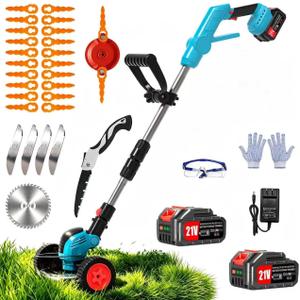 Electric Cordless Weed Wacker with Wheels, 21V/4.0Ah Lightweight Weed Eater