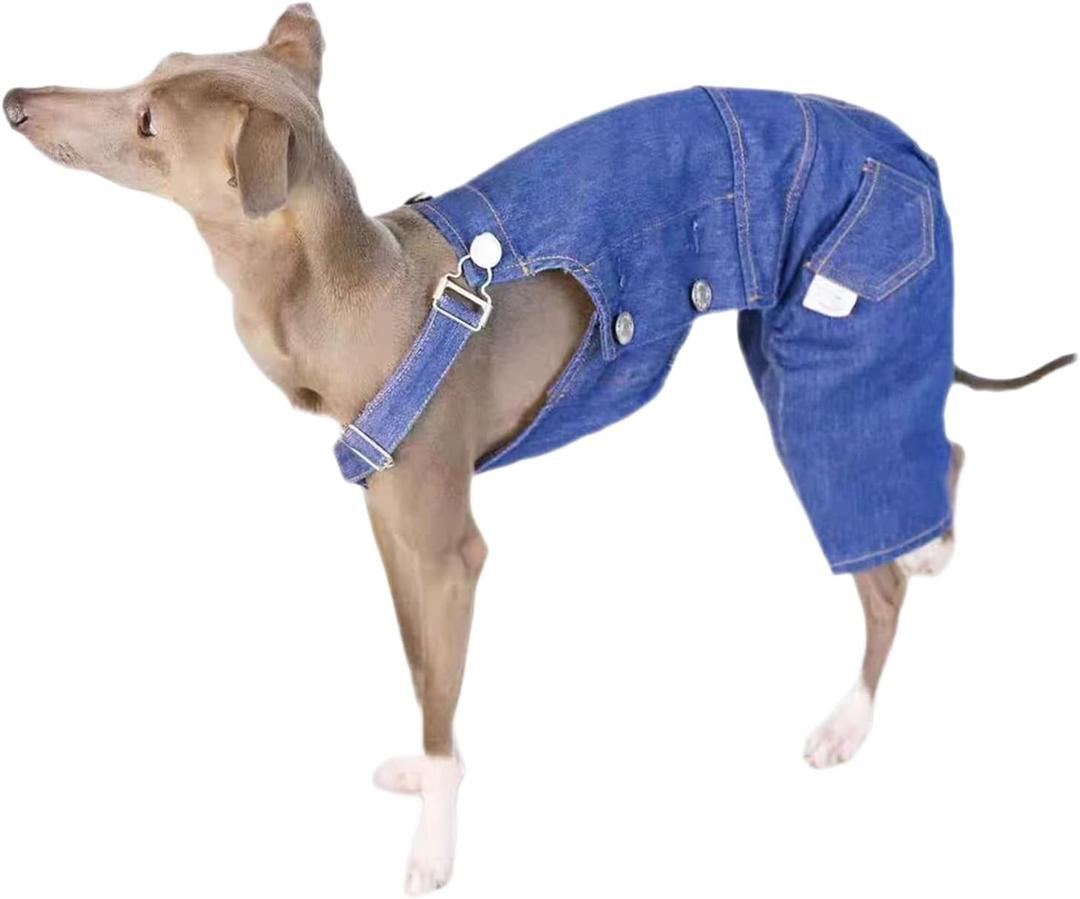 Italian Greyhound Overalls Denim Jumpsuit Blue Pet Jeans Onesies Apparel Puppy Costumes for Dogs ,L