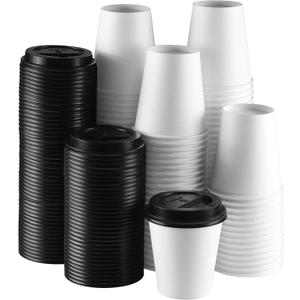 NYHI 100 Pack 10 oz White Paper Disposable Coffee Cups with Lids Hot Cold Beverage Drinking Cup for Water Juice Espresso Tea Ideal for Water Coolers Party