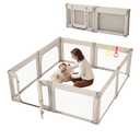 Large Baby Playpen for Babies and Toddlers 79x71 Inch, Adjustable Foldable Indoor & Outdoor Play Pen for Toddlers Twins Baby Fence Play Yards with Breathable Mesh Anti-Fall Playpen,Khaki